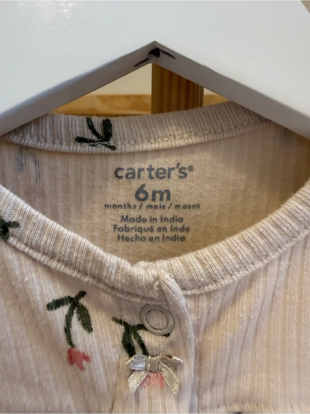 Carter's Cream Ribbed Floral Bubble Onesie